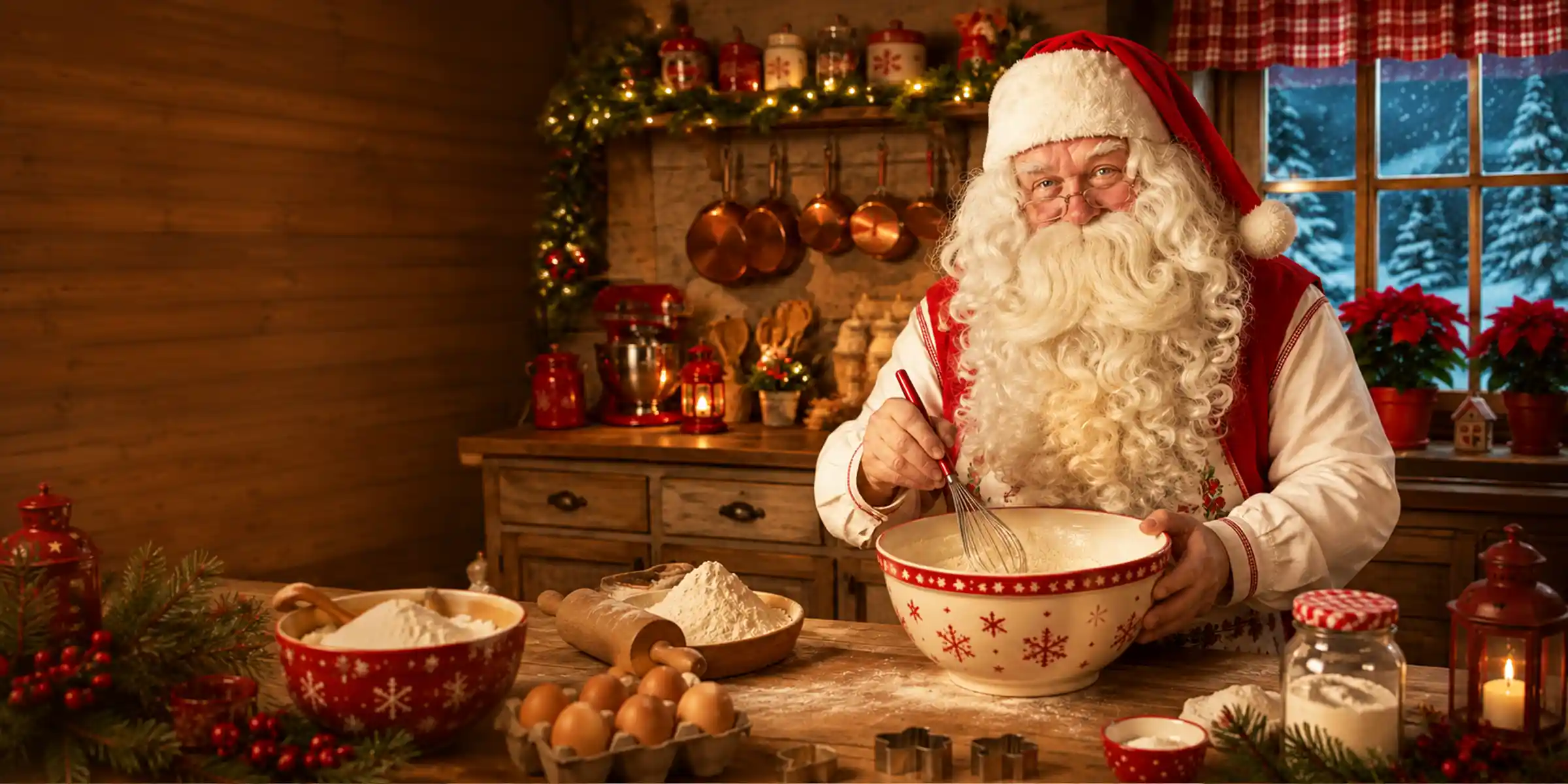 Le Père Noël cuisine des recettes de fête