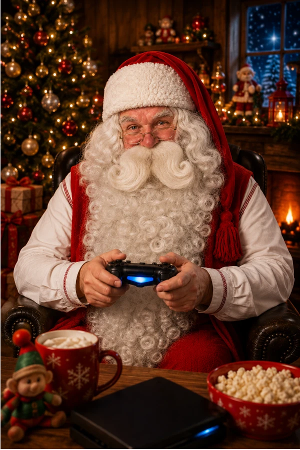 Une manette dans un décor de Noël