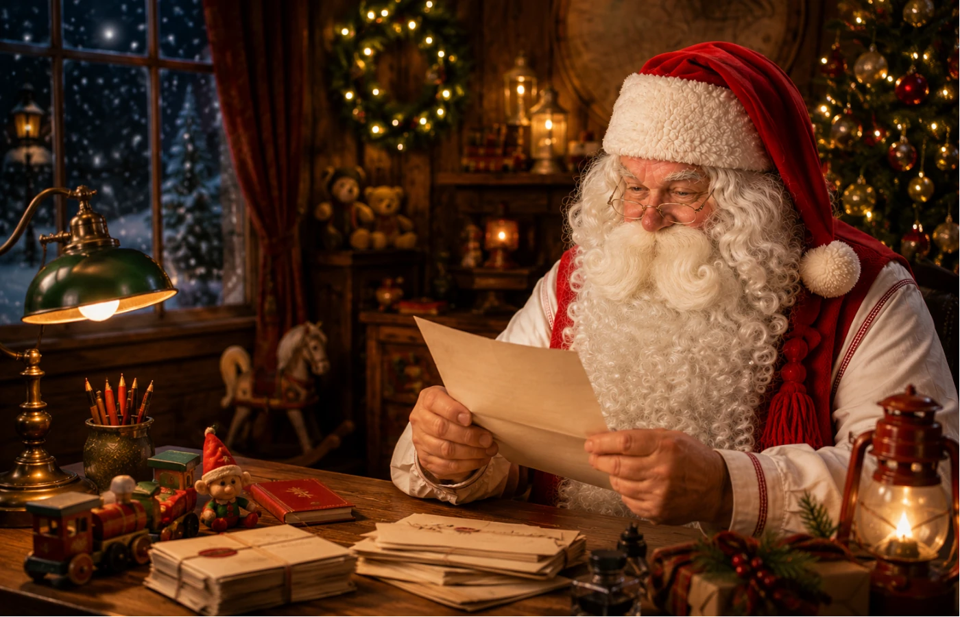 Le Père Noël lit une lettre d’enfant