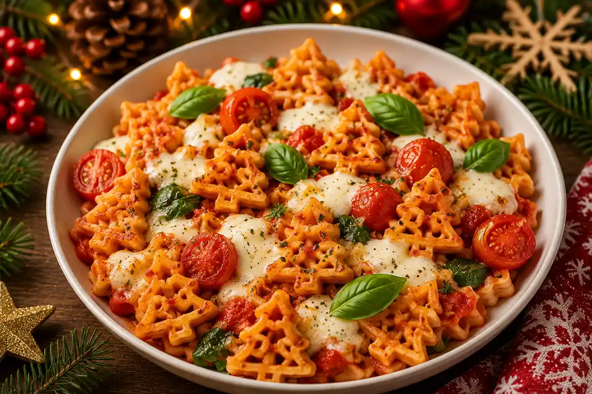 Pâtes de Noël tomate et mozzarella