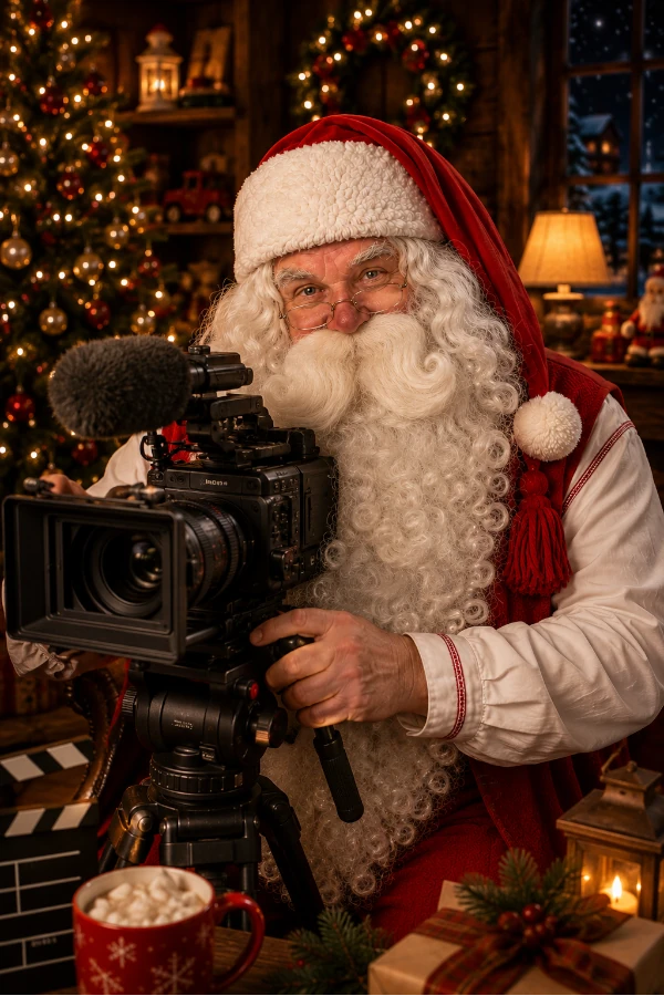 Une caméra dans un décor de Noël